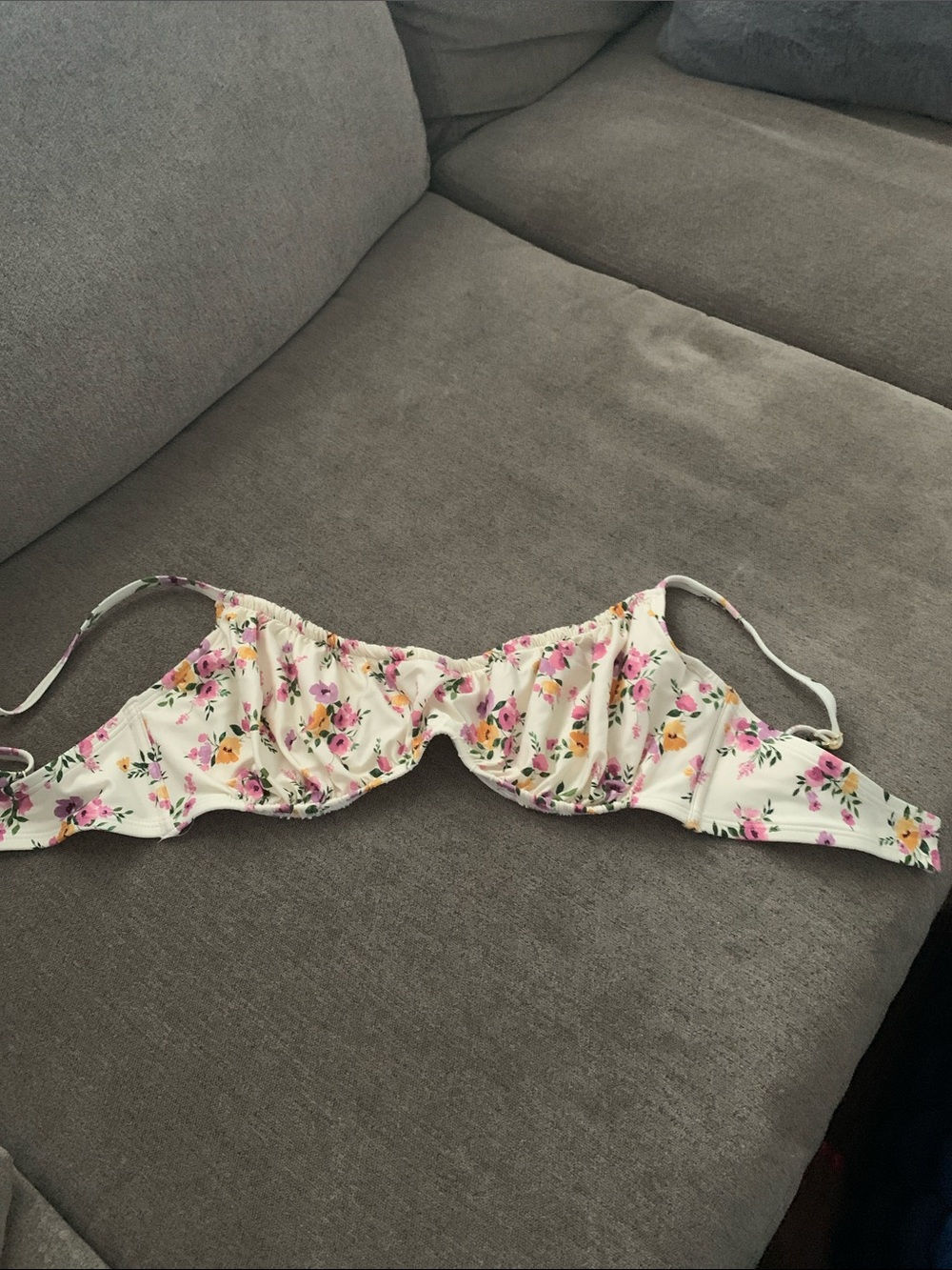 Shade & Shore White Bikini Top with Pink and Yellow Floral Trim